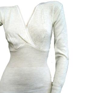 Maglia intima donna misto lana manica lunga scollo v Gicipi 155 con forma seno 